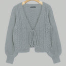 Moosta cardigan casual suelto de unicolor de manga larga con lazada delante para mujer, otono/invierno