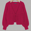 Moosta cardigan casual suelto de unicolor de manga larga con lazada delante para mujer, otono/invierno