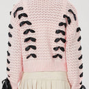 Cardigan corto de manga larga para mujer, sueter de punto con botones, decoracion de corbata de cuello en v de color contrastante
