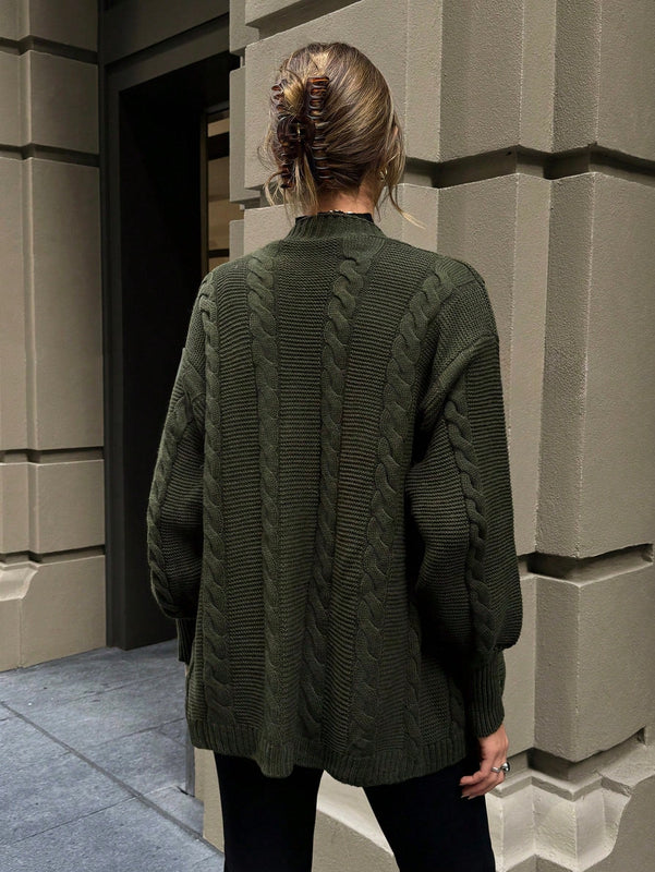 Eurmuse cardigan verde con trenzado, moda sencilla, uso diario y casual