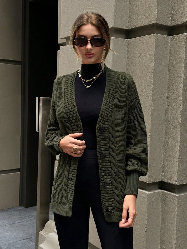 Eurmuse cardigan verde con trenzado, moda sencilla, uso diario y casual