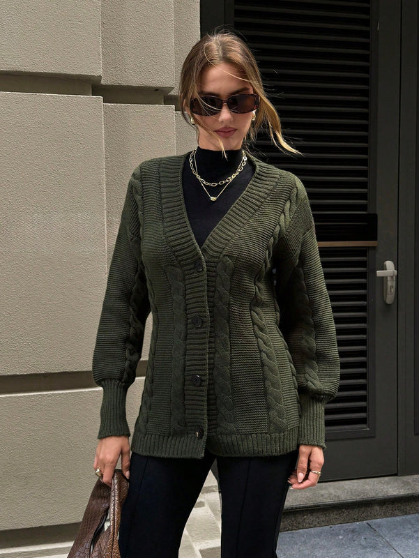 Eurmuse cardigan verde con trenzado, moda sencilla, uso diario y casual