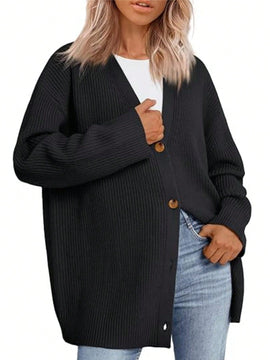 Outball cardigan de punto grande y amplio con botones delanteros abiertos, una prenda de moda para mujer