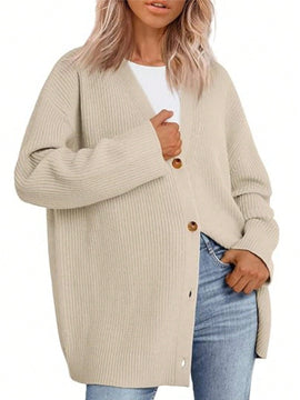 Outball cardigan de punto de gran tamano con abertura frontal y botones para mujer, top de moda de gran tamano