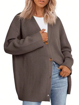Outball cardigan de punto grande y amplio con botones delanteros abiertos, una prenda de moda para mujer