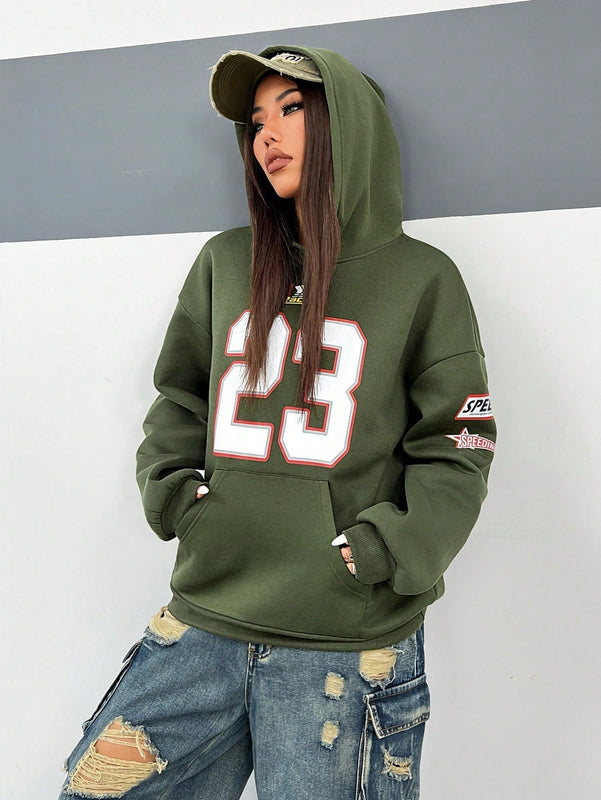 Coolane sudadera casual con capucha negra minimalista con estampado de letras para mujer