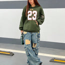 Coolane sudadera casual con capucha negra minimalista con estampado de letras para mujer