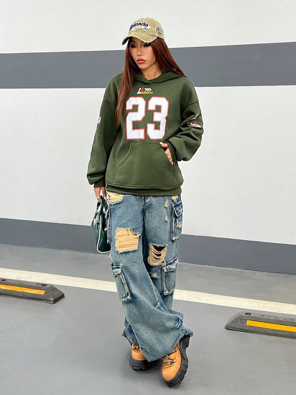 Coolane sudadera casual con capucha negra minimalista con estampado de letras para mujer
