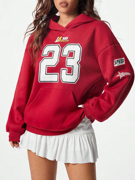 Coolane sudadera con capucha estilo deportivo de mujer con graficos impresos con numeros para otono