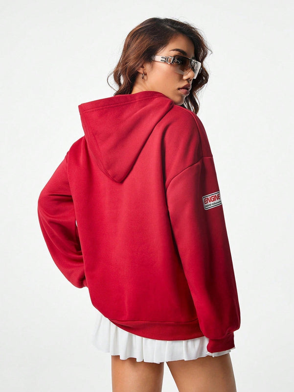Coolane sudadera casual con capucha negra minimalista con estampado de letras para mujer