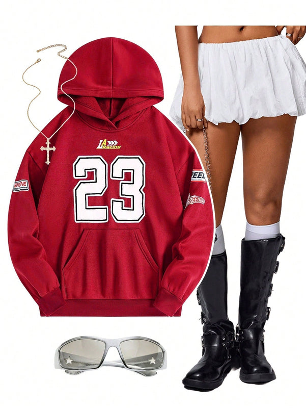 Coolane sudadera con capucha estilo deportivo de mujer con graficos impresos con numeros para otono