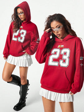 Coolane sudadera con capucha estilo deportivo de mujer con graficos impresos con numeros para otono