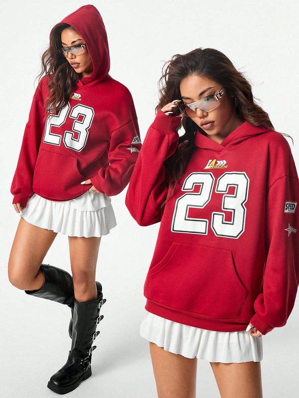 Coolane sudadera con capucha estilo deportivo de mujer con graficos impresos con numeros para otono