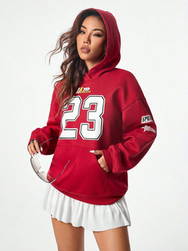 Coolane sudadera con capucha estilo deportivo de mujer con graficos impresos con numeros para otono