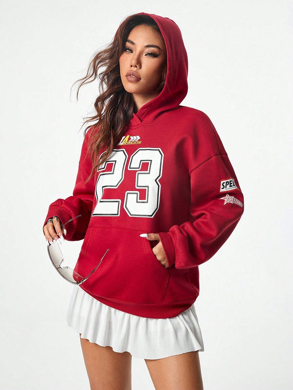 Coolane sudadera casual con capucha negra minimalista con estampado de letras para mujer