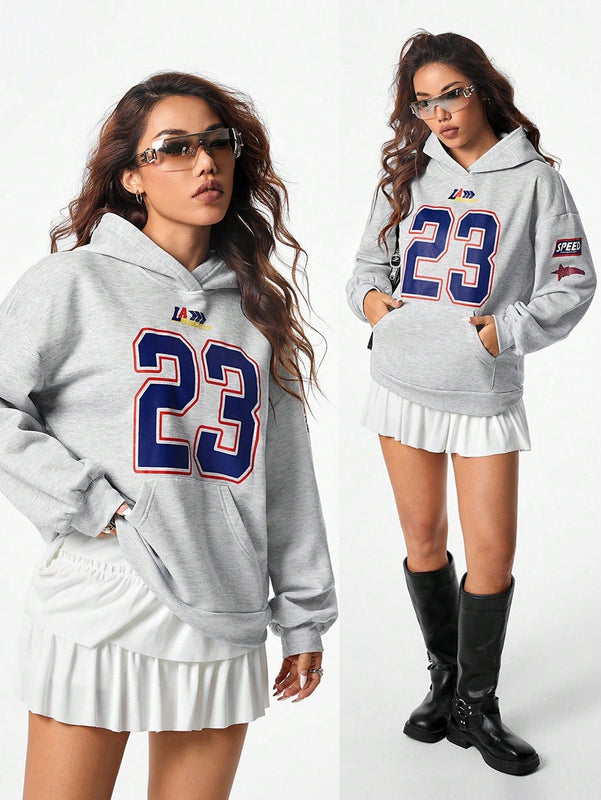 Coolane sudadera con capucha estilo deportivo de mujer con graficos impresos con numeros para otono