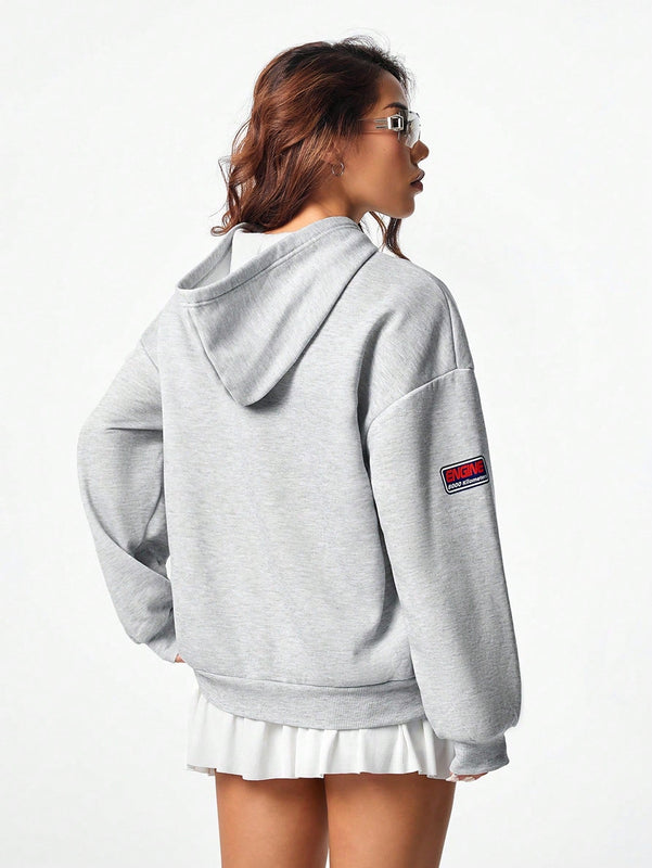 Coolane sudadera casual con capucha negra minimalista con estampado de letras para mujer