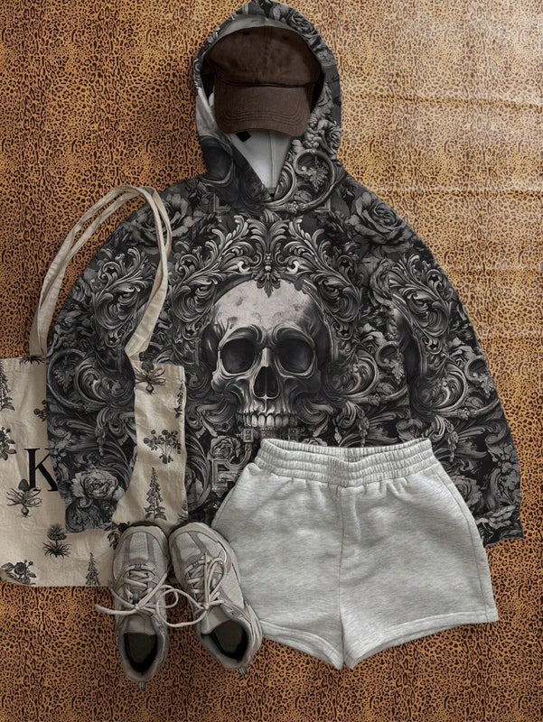 Ezwear sudadera holgada con capucha de felpa gruesa con estampado minimalista casual de leopardo y estrella en blanco para mujeres