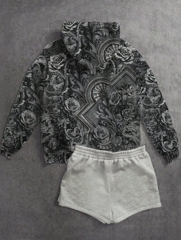 Ezwear sudadera holgada con capucha de felpa gruesa con estampado minimalista casual de leopardo y estrella en blanco para mujeres