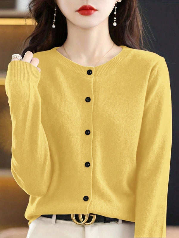Essnce cardigan suelto y casual de mujer de un solo abotonado, de color liso, manga larga, para otono/invierno