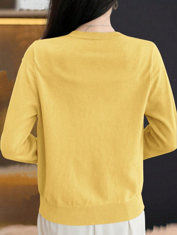 Essnce cardigan suelto y casual de mujer de un solo abotonado, de color liso, manga larga, para otono/invierno