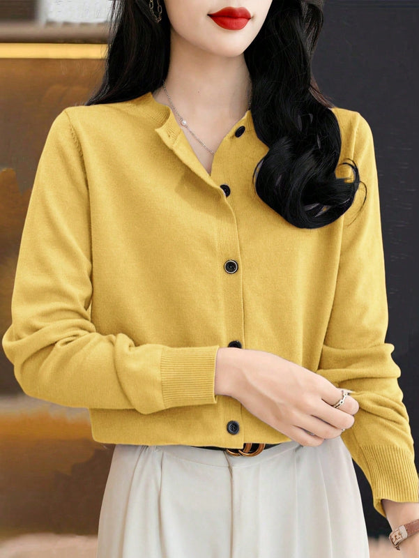 Essnce cardigan suelto y casual de mujer de un solo abotonado, de color liso, manga larga, para otono/invierno