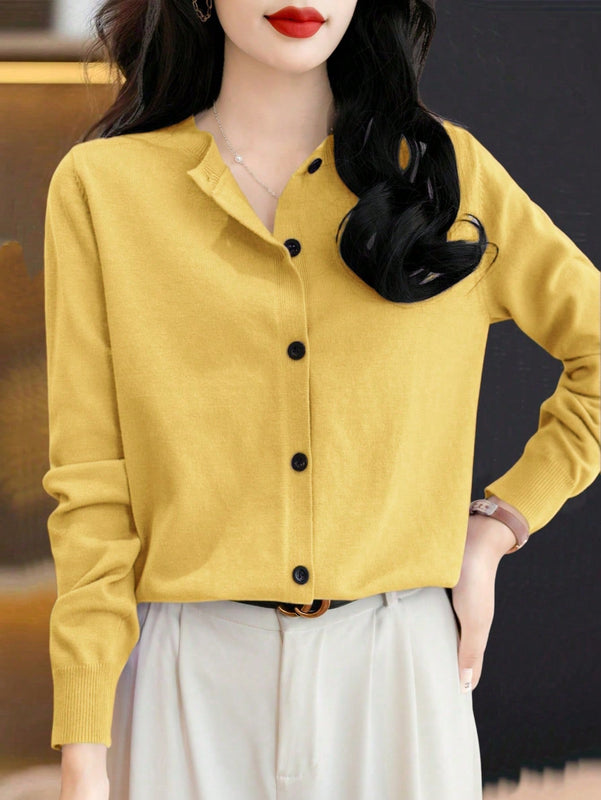 Essnce cardigan suelto y casual de mujer de un solo abotonado, de color liso, manga larga, para otono/invierno