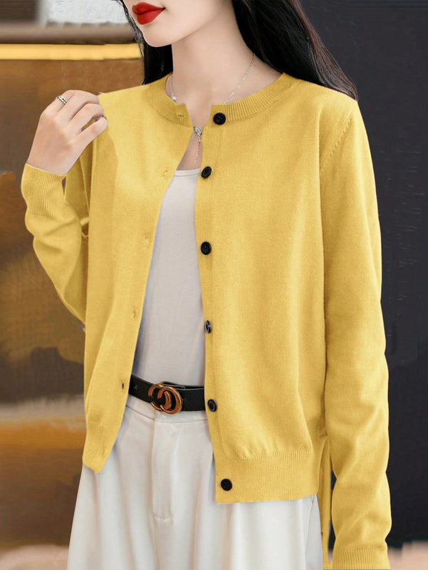 Essnce cardigan suelto y casual de mujer de un solo abotonado, de color liso, manga larga, para otono/invierno