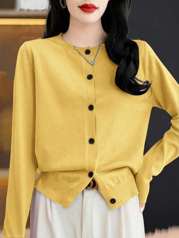 Essnce cardigan suelto y casual de mujer de un solo abotonado, de color liso, manga larga, para otono/invierno