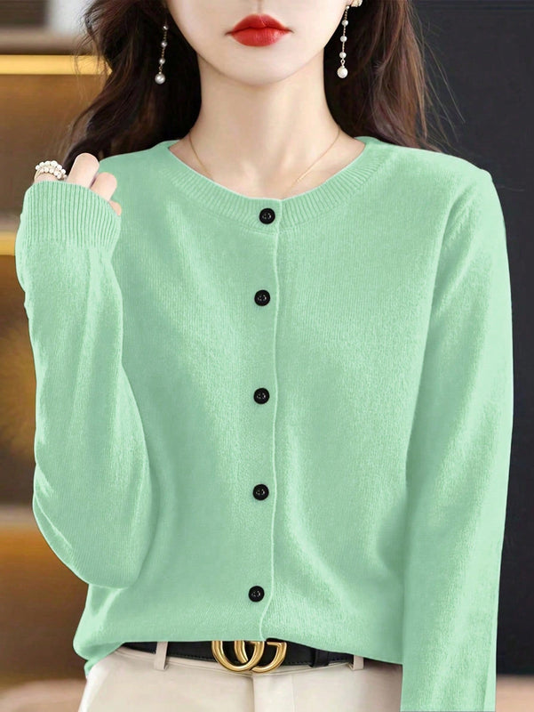 Essnce cardigan suelto y casual de mujer de un solo abotonado, de color liso, manga larga, para otono/invierno