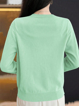 Essnce cardigan suelto y casual de mujer de un solo abotonado, de color liso, manga larga, para otono/invierno