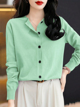 Essnce cardigan suelto y casual de mujer de un solo abotonado, de color liso, manga larga, para otono/invierno