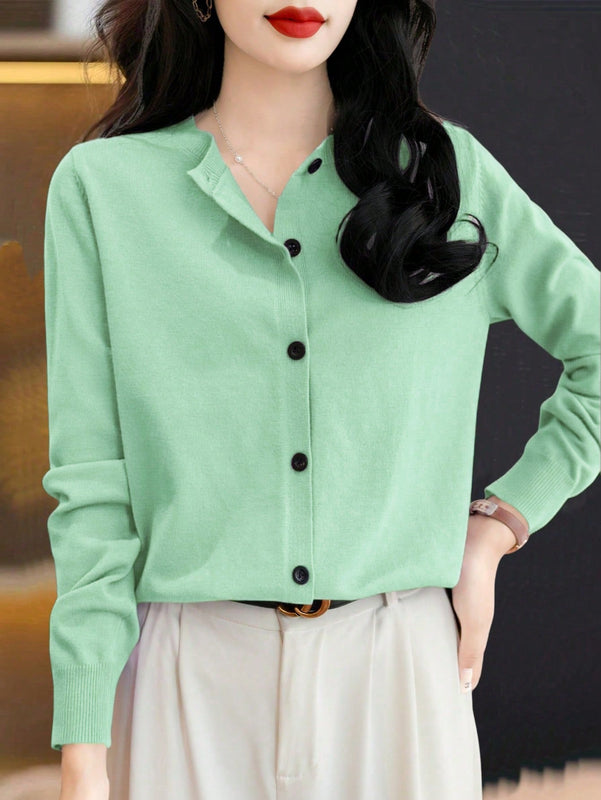 Essnce cardigan suelto y casual de mujer de un solo abotonado, de color liso, manga larga, para otono/invierno