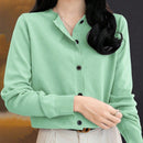 Essnce cardigan suelto y casual de mujer de un solo abotonado, de color liso, manga larga, para otono/invierno