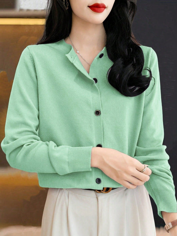 Essnce cardigan suelto y casual de mujer de un solo abotonado, de color liso, manga larga, para otono/invierno