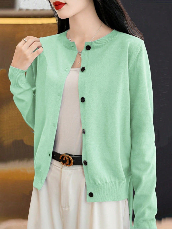 Essnce cardigan suelto y casual de mujer de un solo abotonado, de color liso, manga larga, para otono/invierno