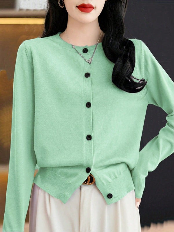 Essnce cardigan suelto y casual de mujer de un solo abotonado, de color liso, manga larga, para otono/invierno