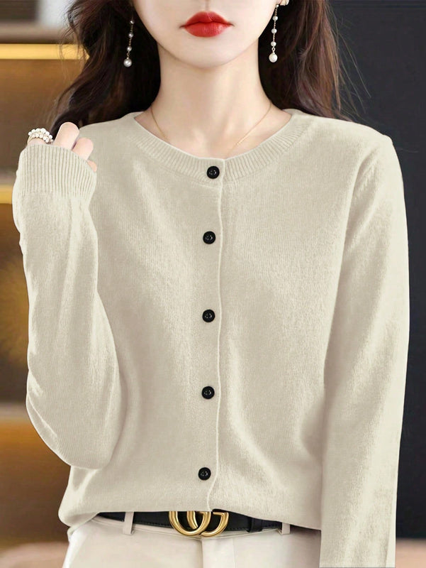 Essnce cardigan suelto y casual de mujer de un solo abotonado, de color liso, manga larga, para otono/invierno