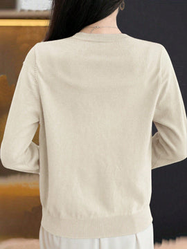 Essnce cardigan suelto y casual de mujer de un solo abotonado, de color liso, manga larga, para otono/invierno