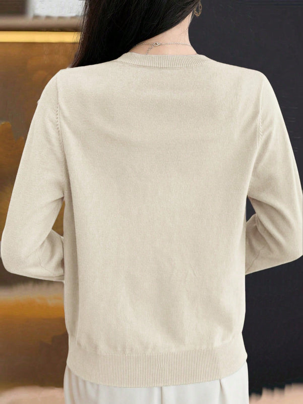 Essnce cardigan suelto y casual de mujer de un solo abotonado, de color liso, manga larga, para otono/invierno