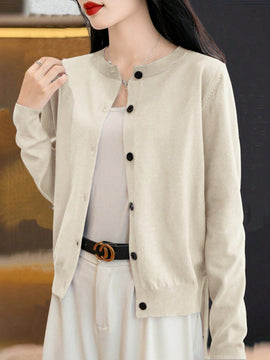 Essnce cardigan suelto y casual de mujer de un solo abotonado, de color liso, manga larga, para otono/invierno