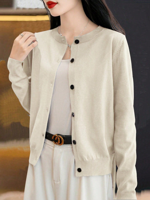 Essnce cardigan suelto y casual de mujer de un solo abotonado, de color liso, manga larga, para otono/invierno