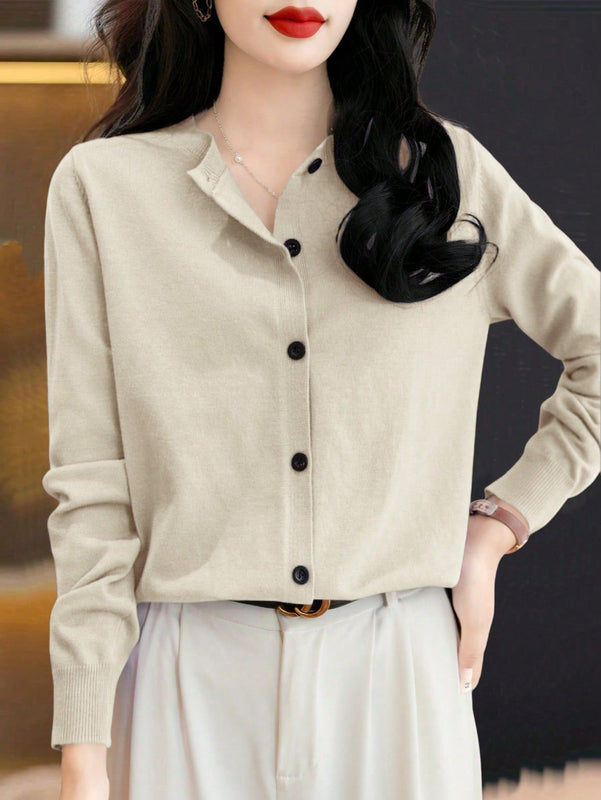 Essnce cardigan suelto y casual de mujer de un solo abotonado, de color liso, manga larga, para otono/invierno