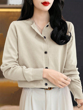Essnce cardigan suelto y casual de mujer de un solo abotonado, de color liso, manga larga, para otono/invierno