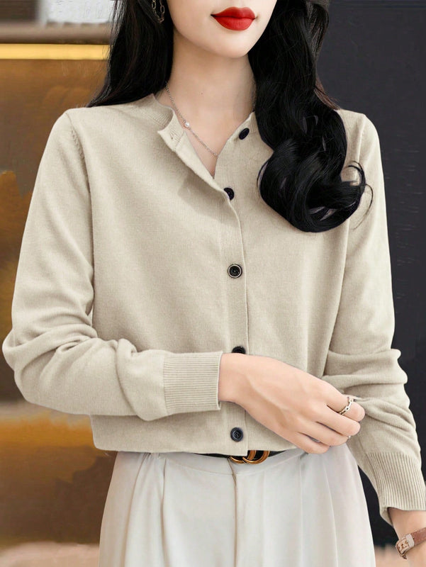 Essnce cardigan suelto y casual de mujer de un solo abotonado, de color liso, manga larga, para otono/invierno