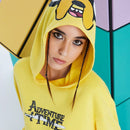 Adventure time x  sudadera casual de mujer con capucha, de hombros caidos y estampado de dibujos animados y letras, ideal para primavera y otono