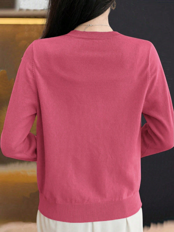 Essnce cardigan suelto y casual de mujer de un solo abotonado, de color liso, manga larga, para otono/invierno