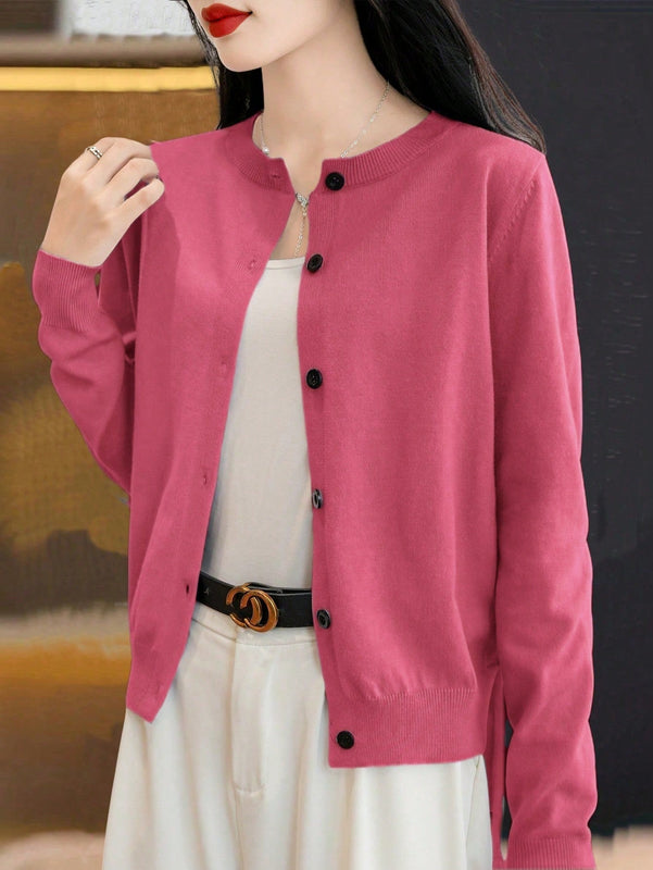 Essnce cardigan suelto y casual de mujer de un solo abotonado, de color liso, manga larga, para otono/invierno