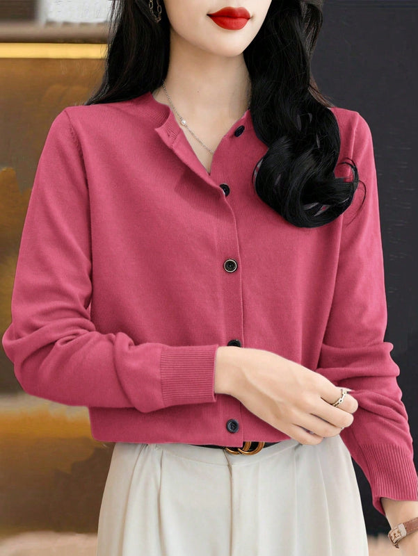 Essnce cardigan suelto y casual de mujer de un solo abotonado, de color liso, manga larga, para otono/invierno