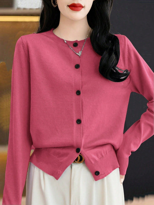 Essnce cardigan suelto y casual de mujer de un solo abotonado, de color liso, manga larga, para otono/invierno